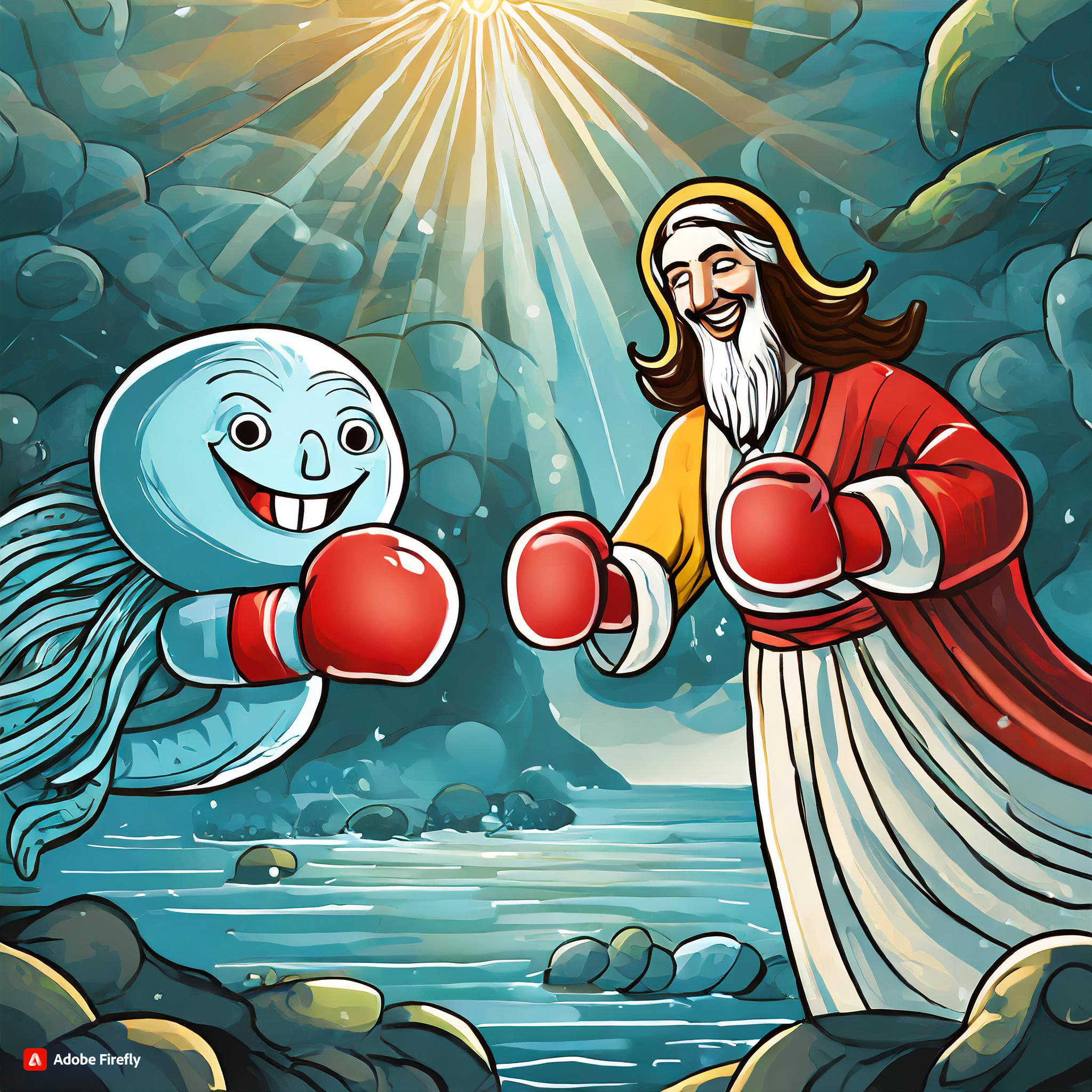 Firefly Jesucristo con guantes de boxeo VS Calamar sonriente 55974.webp